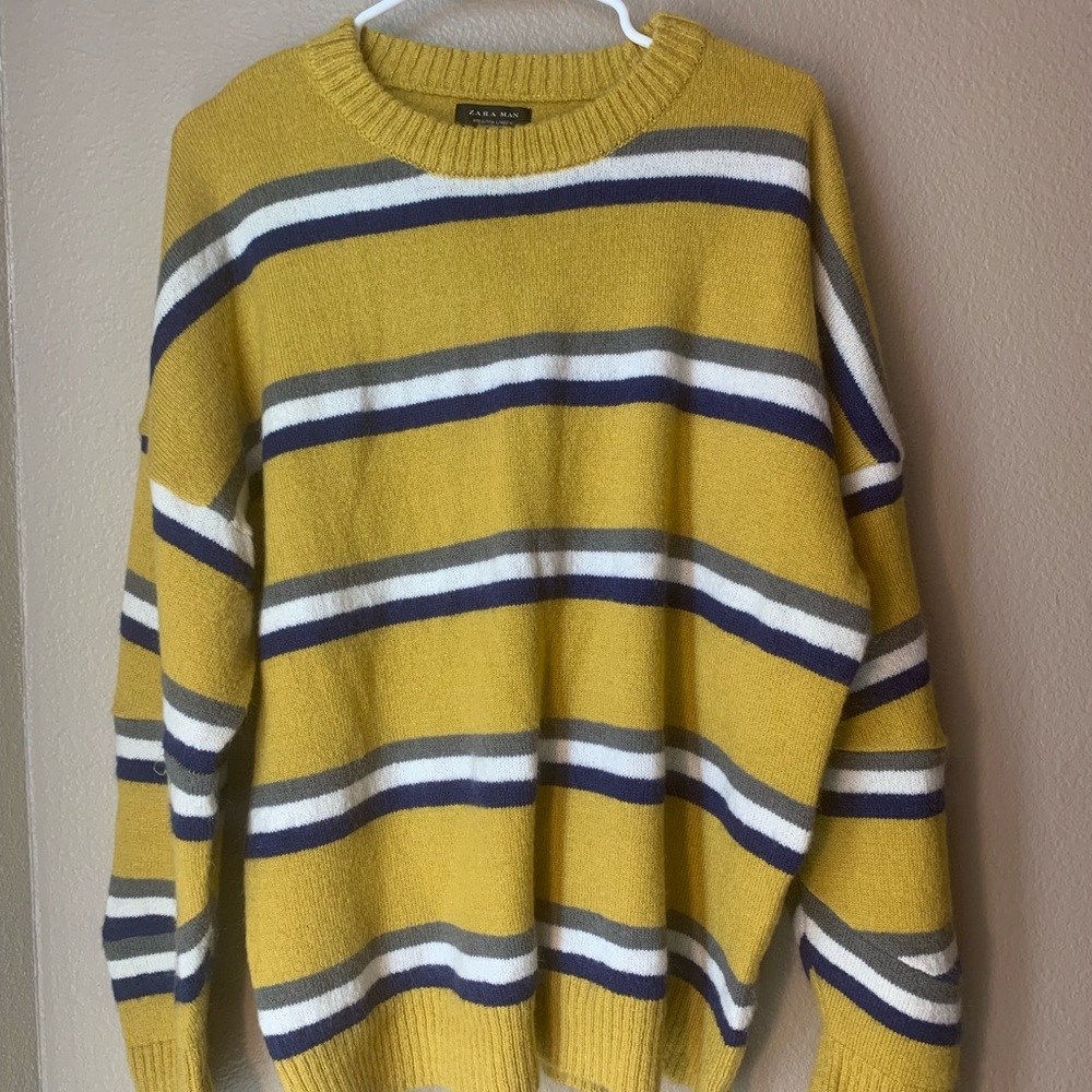 Zara Man large Striped Pullover Crew Neck Sweater.